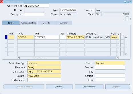 Create Requisition new Form