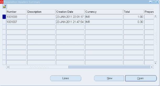 Requisition Header Summary Form