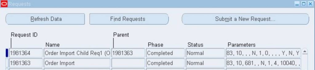 Internal Order Request status oracle Apps