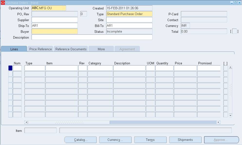 Purchase order Manual creation