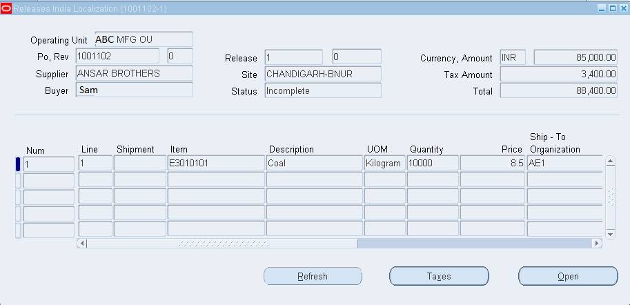 PO Releases with Tax amount