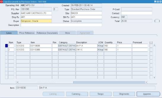 Copy Document to purchase orders