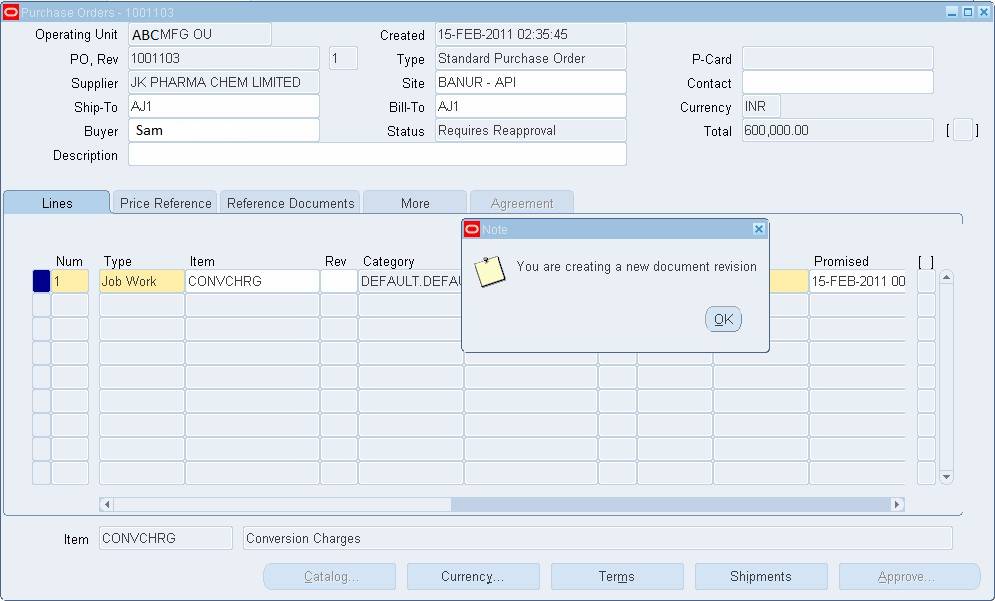 PO Amendment document revision creation