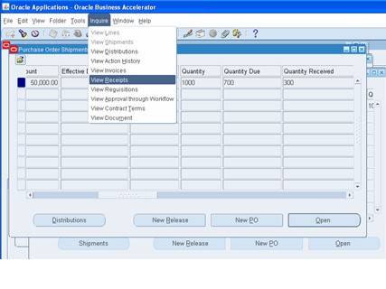 Purchase order View Receipts