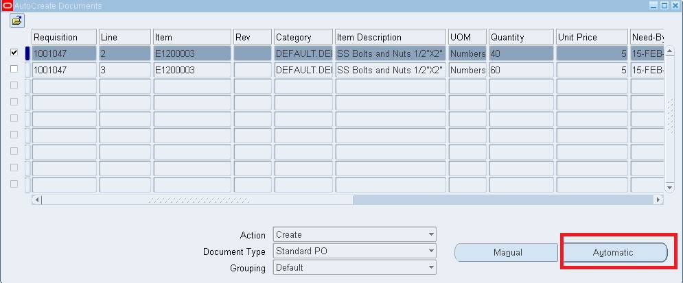 Auto Create Documents Requisition line