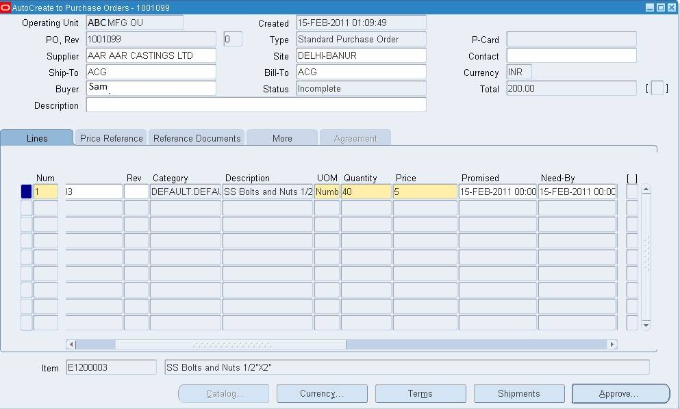 AutoCreate to Purchase Orders