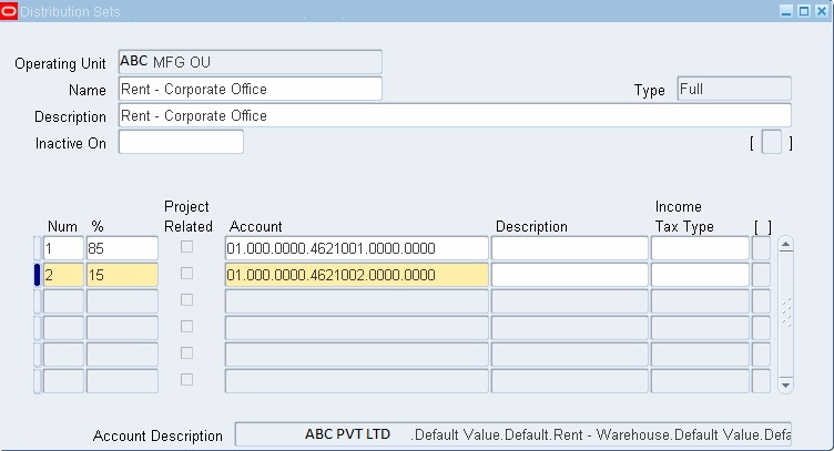 oracle accounts payable Distribution set