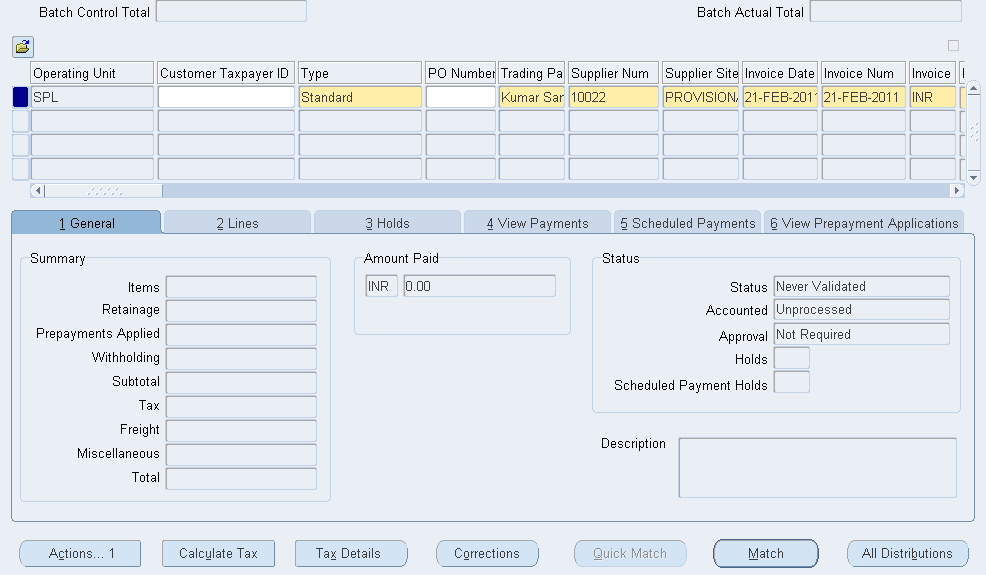 Cash invoice entry