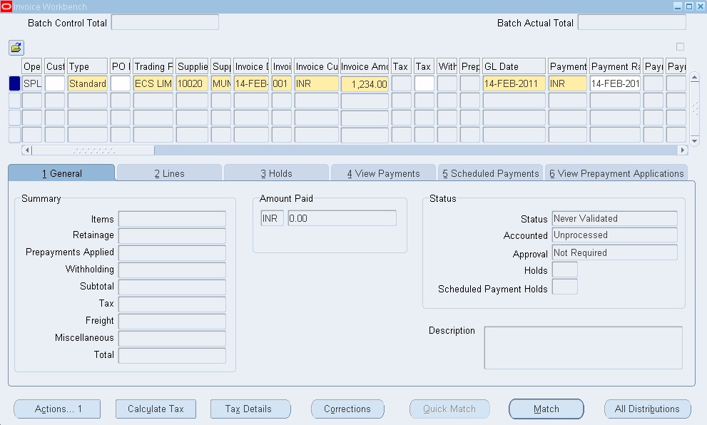 Invoice workbench