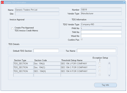 Supplier TDS Section