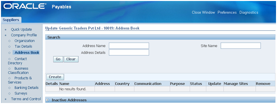 Supplier Address book page