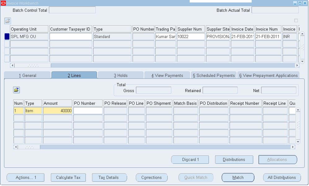 invoice cash Imprest entry