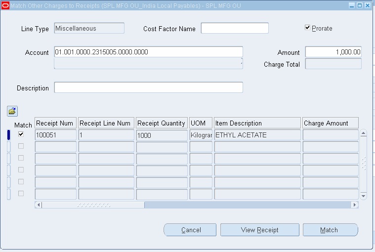 Invoice match other charges to receipt in Accounts Payable | Amantpoint