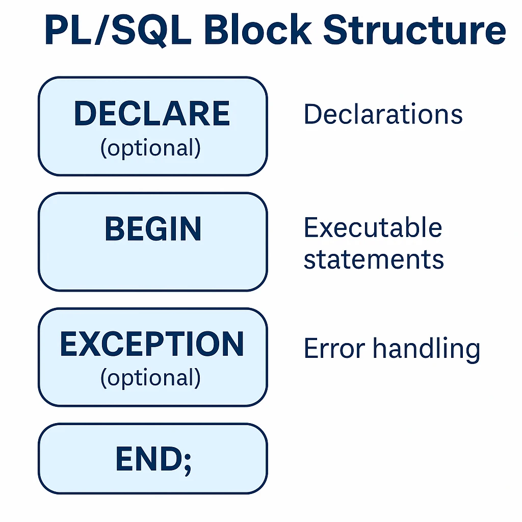 PL/SQL Block Structure Diagram – Declare, Begin, Exception, End